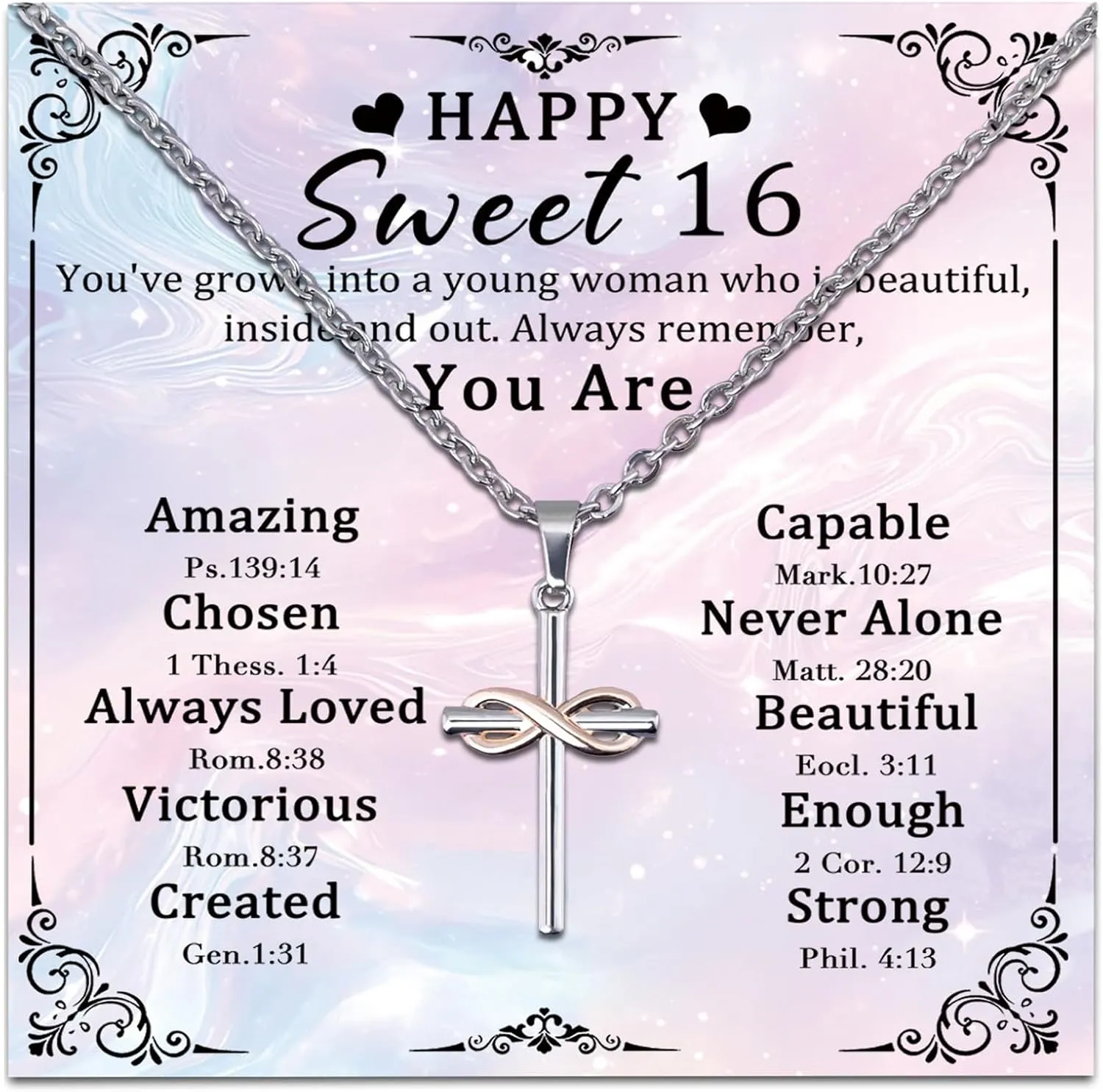 Sweet 16 Gifts for Girls Unique Cross Necklace as 16th Birthday Party Decorations for Sweet Sixteen Girls Sister Daughter Happy Birthday 16 Decorations Cute Stuff for Her Sixteen