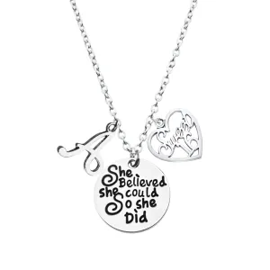 Sweet 16 Necklace for Teen Girl  She Believed She Could So She Did Pendant with Heart Charm and Personalized Initial Letter  Inspirational Birthday Jewelry Gift for Daughter or Niece
