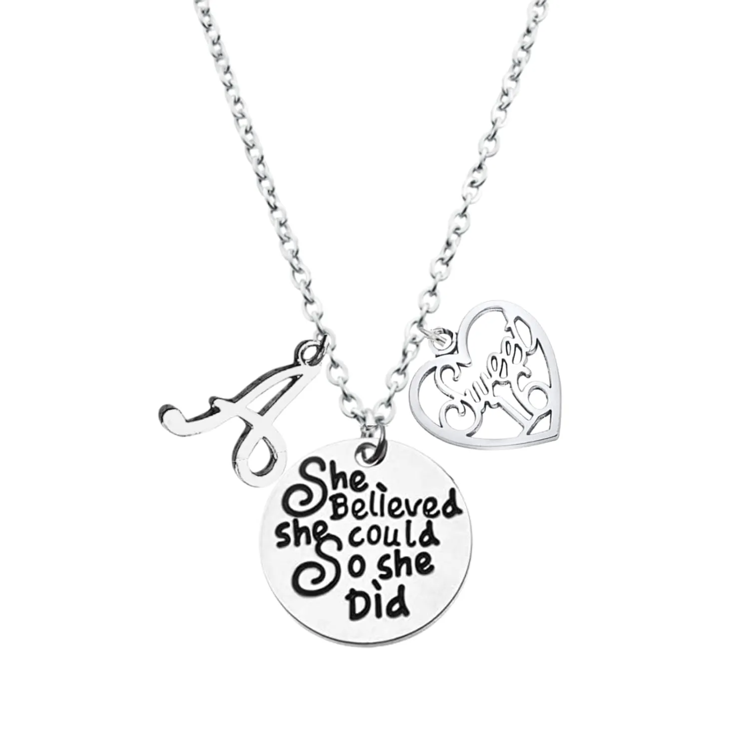 Sweet 16 Necklace for Teen Girl  She Believed She Could So She Did Pendant with Heart Charm and Personalized Initial Letter  Inspirational Birthday Jewelry Gift for Daughter or Niece