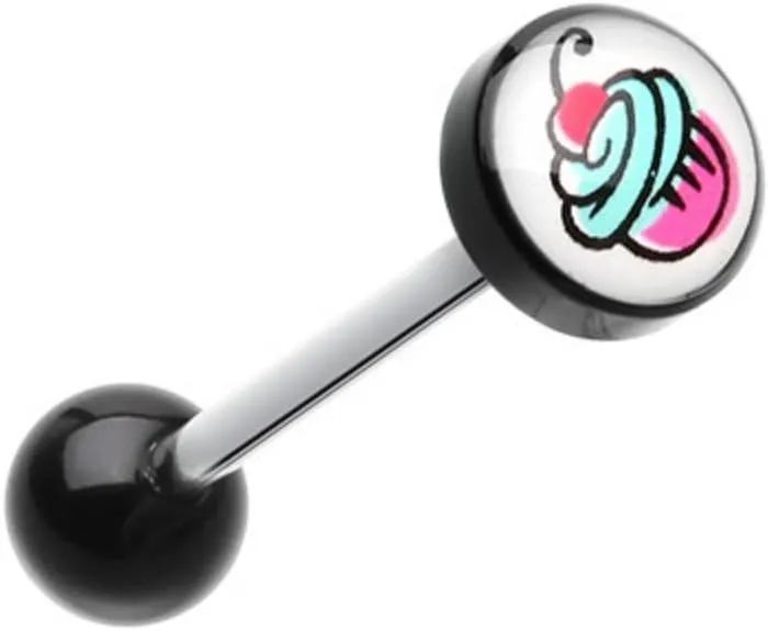 Sweet Cupcake Logo Acrylic Barbell WildKlass Tongue Ring