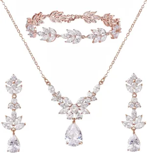SWEETV Teardrop Wedding Bridal Jewelry Set for Brides Women Bridesmaid, Crystal Rhinestone Backdrop Necklace Earring Sets for Prom