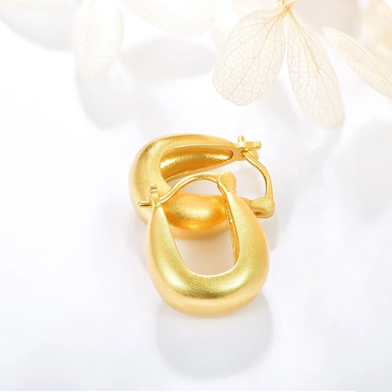 TANGPOET Chunky Gold Hoop Earrings for Women 925 Sterling Silver, 24K Gold Plated Thick Hoop Earrings Hypoallergenic Jewelry Gifts for Women Girls
