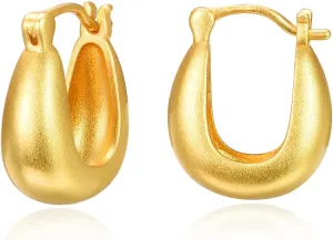 TANGPOET Chunky Gold Hoop Earrings for Women 925 Sterling Silver, 24K Gold Plated Thick Hoop Earrings Hypoallergenic Jewelry Gifts for Women Girls