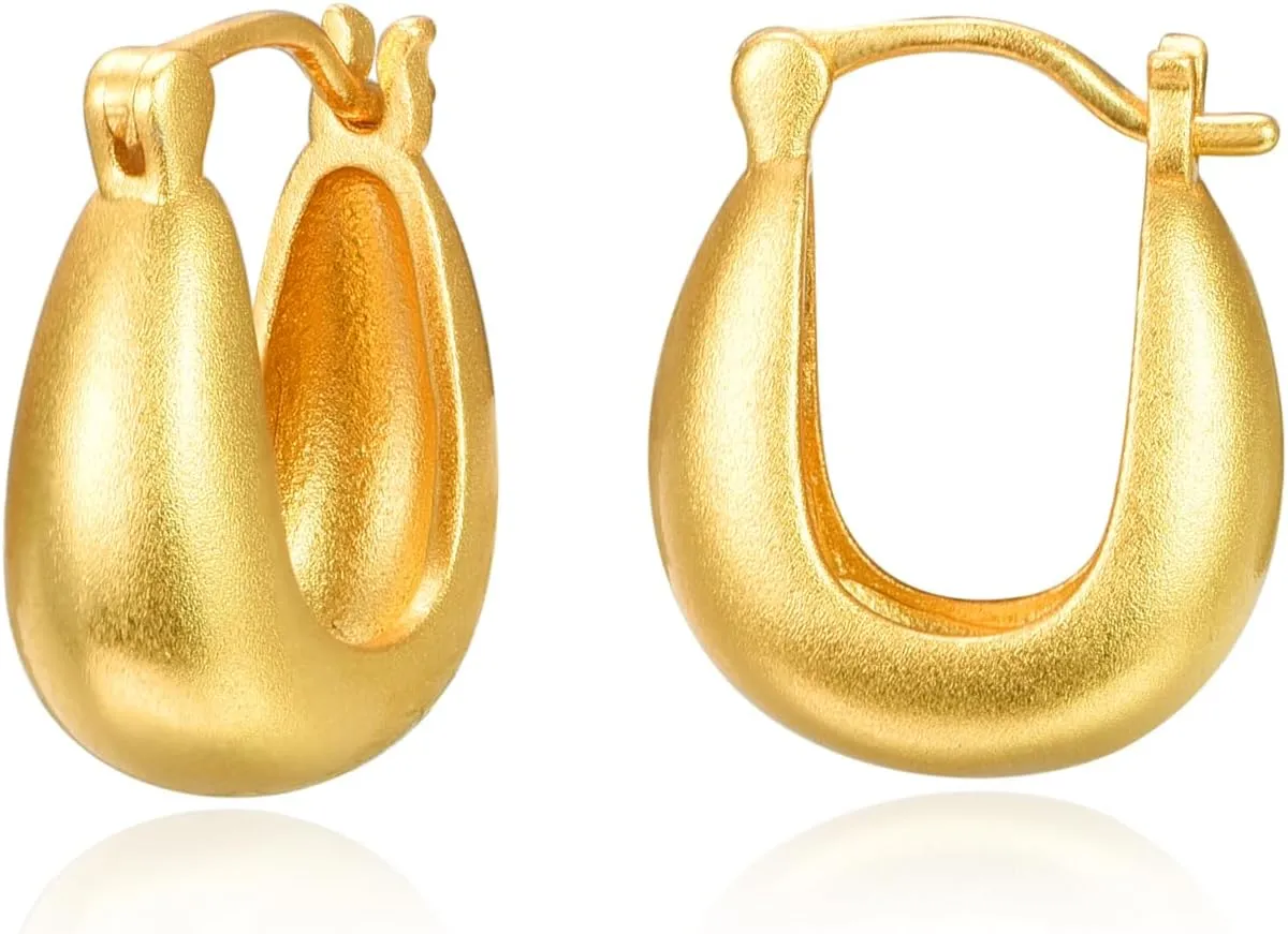 TANGPOET Chunky Gold Hoop Earrings for Women 925 Sterling Silver, 24K Gold Plated Thick Hoop Earrings Hypoallergenic Jewelry Gifts for Women Girls
