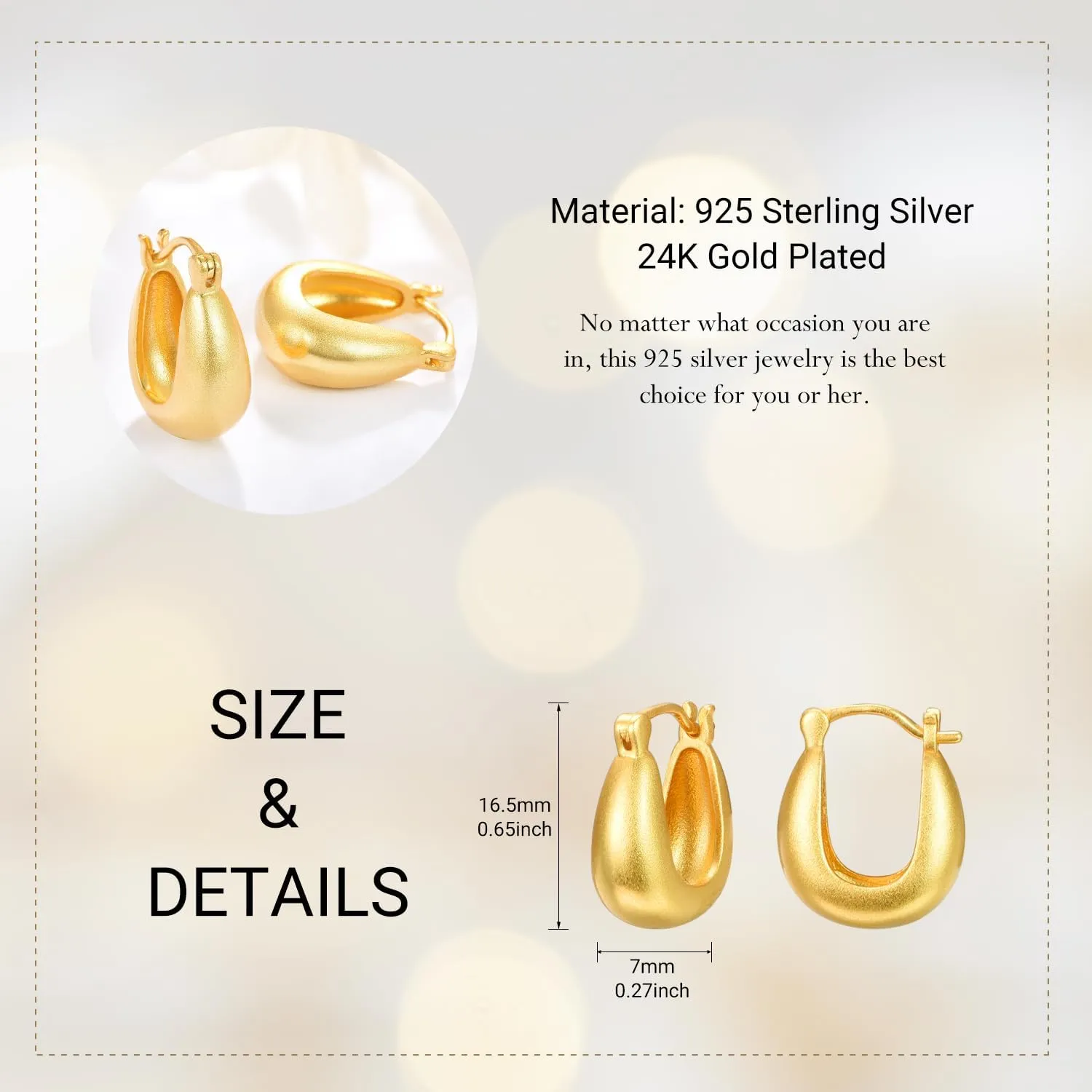 TANGPOET Chunky Gold Hoop Earrings for Women 925 Sterling Silver, 24K Gold Plated Thick Hoop Earrings Hypoallergenic Jewelry Gifts for Women Girls