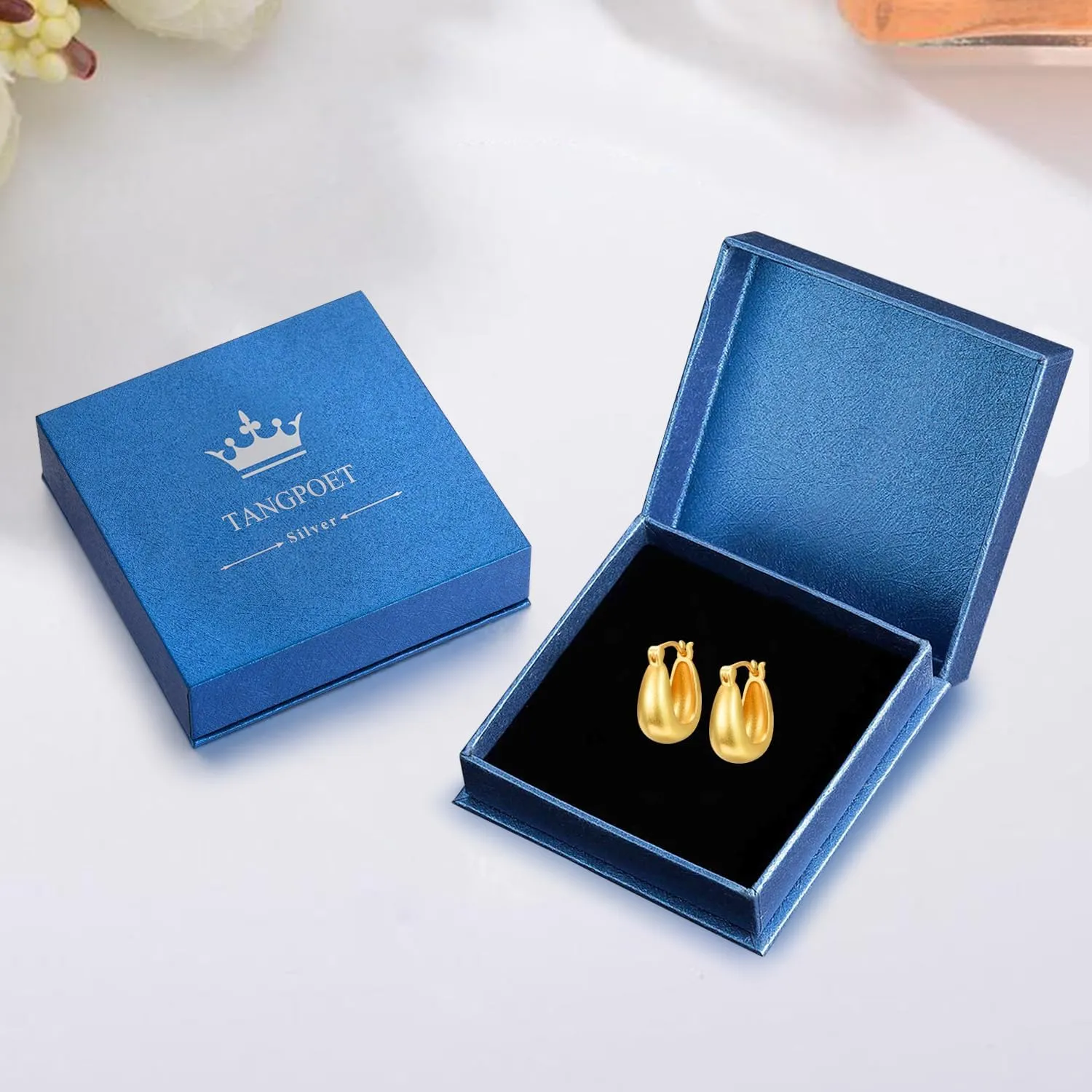 TANGPOET Chunky Gold Hoop Earrings for Women 925 Sterling Silver, 24K Gold Plated Thick Hoop Earrings Hypoallergenic Jewelry Gifts for Women Girls