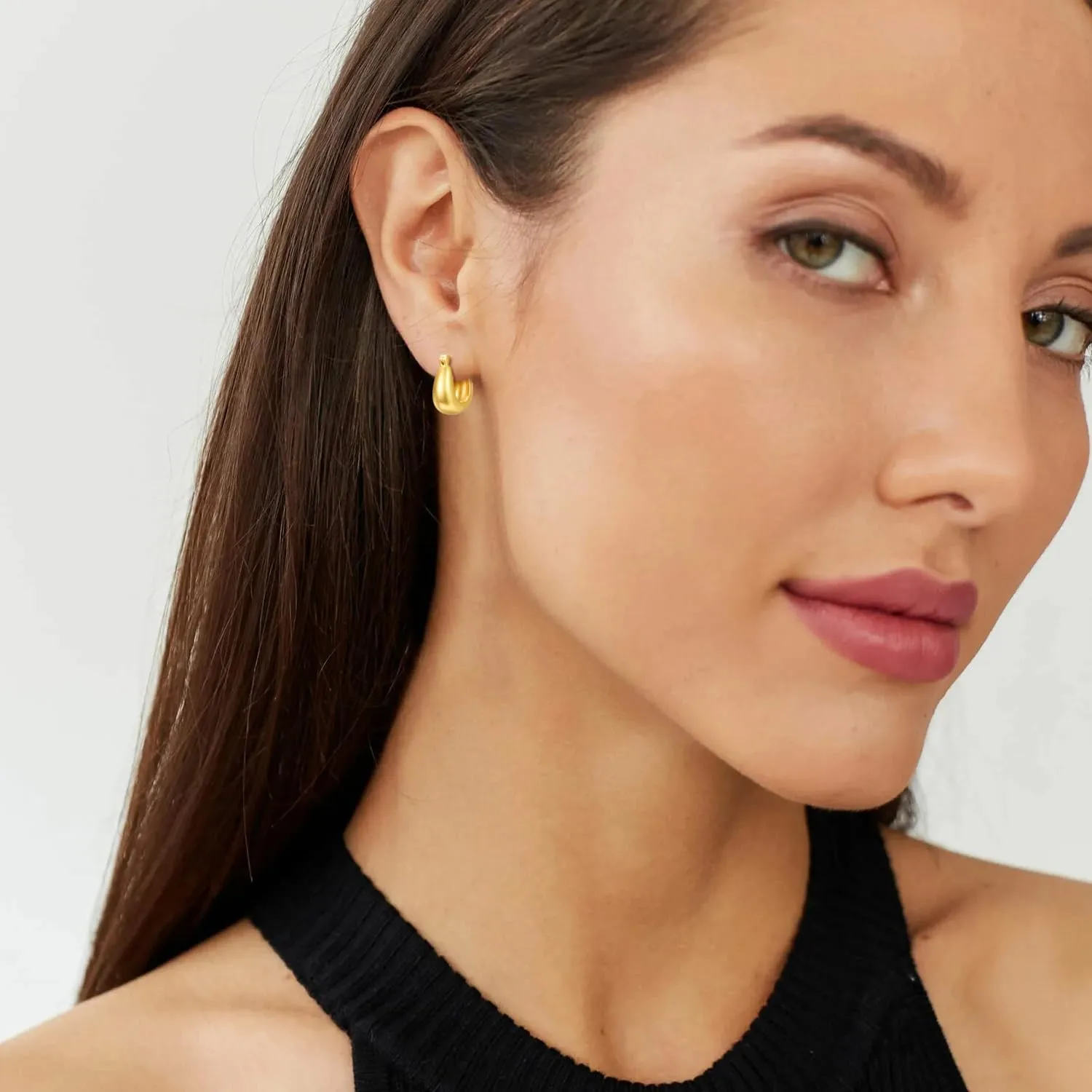 TANGPOET Chunky Gold Hoop Earrings for Women 925 Sterling Silver, 24K Gold Plated Thick Hoop Earrings Hypoallergenic Jewelry Gifts for Women Girls