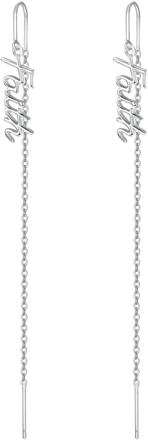 TANGPOET Threader Earrings 925 Sterling Silver Mother/Daughter/Sister Long Chain Drop Dangle Earrings Ear Line for Women Girls