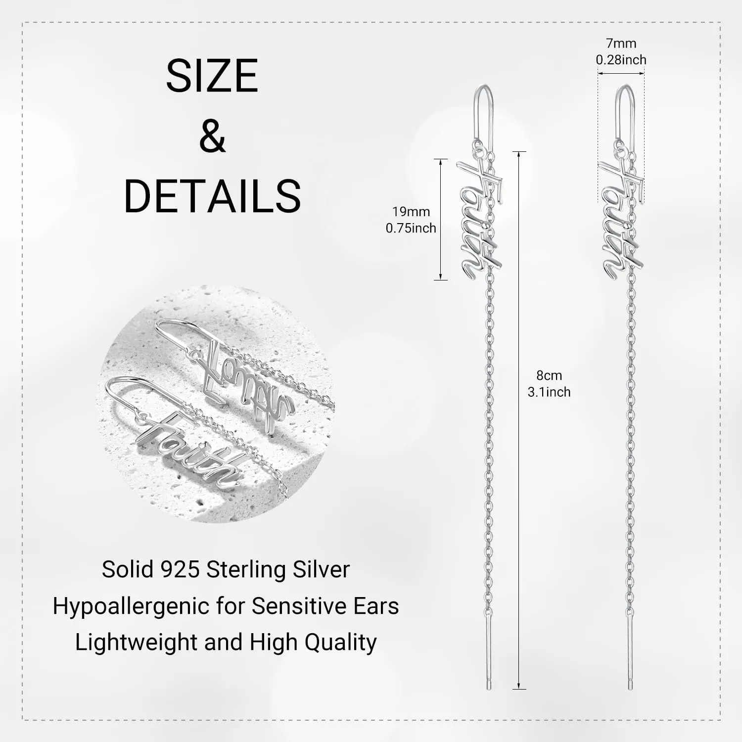 TANGPOET Threader Earrings 925 Sterling Silver Mother/Daughter/Sister Long Chain Drop Dangle Earrings Ear Line for Women Girls