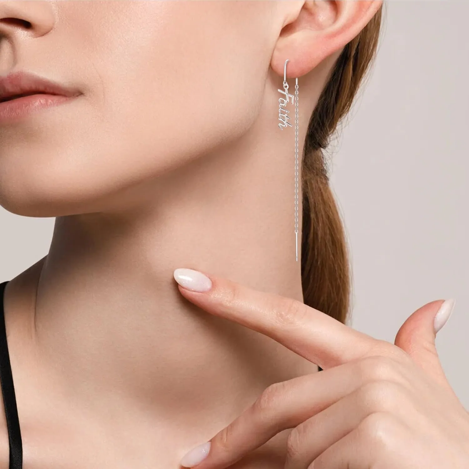 TANGPOET Threader Earrings 925 Sterling Silver Mother/Daughter/Sister Long Chain Drop Dangle Earrings Ear Line for Women Girls