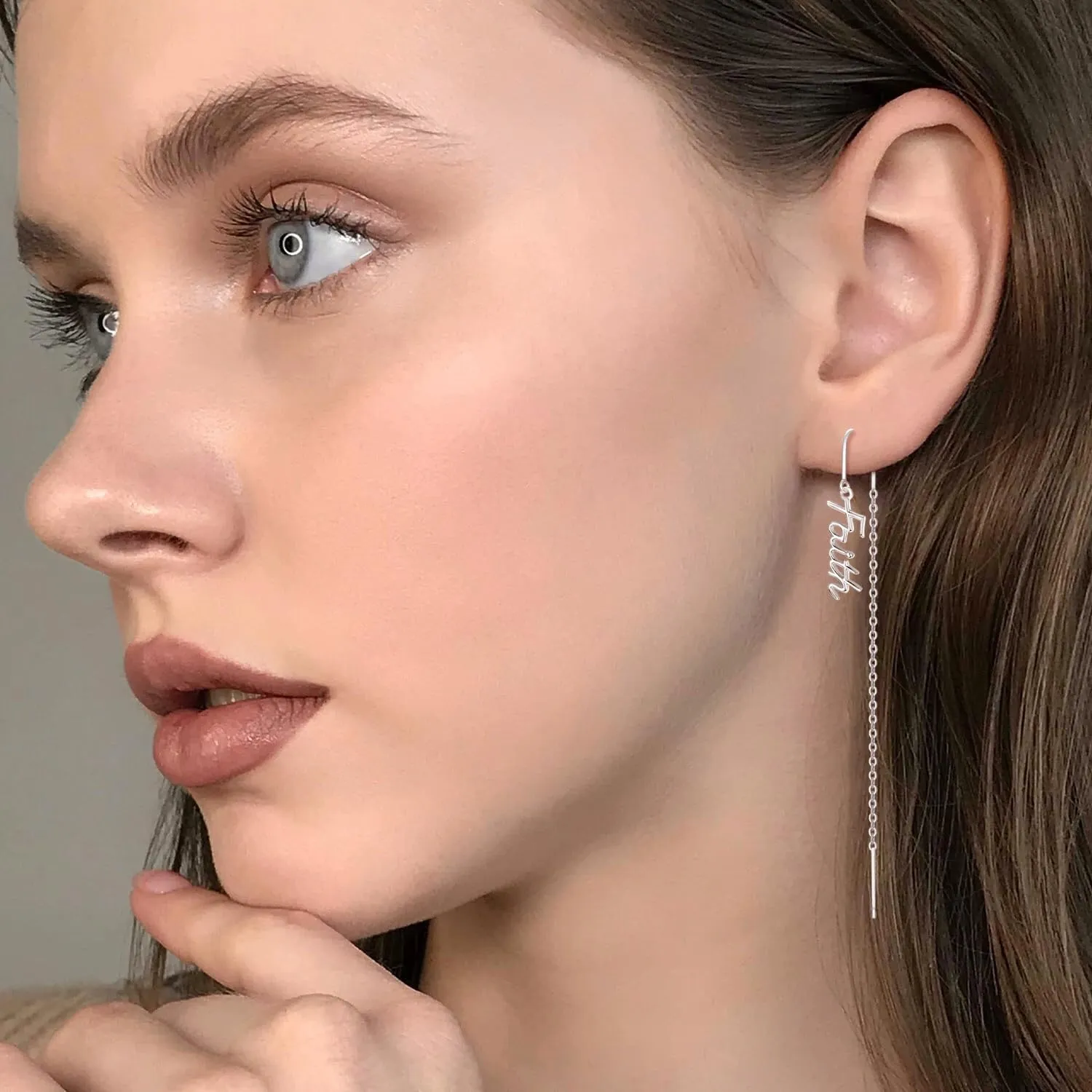 TANGPOET Threader Earrings 925 Sterling Silver Mother/Daughter/Sister Long Chain Drop Dangle Earrings Ear Line for Women Girls