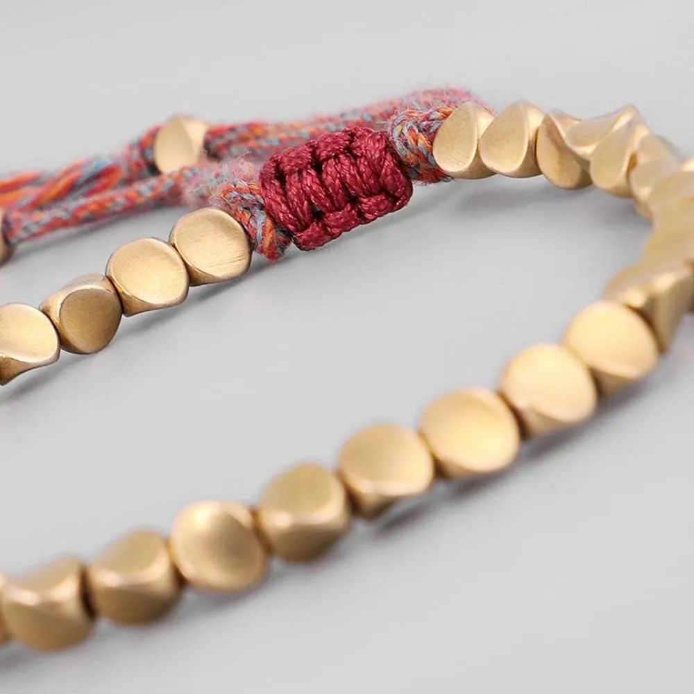 Tibetan Bracelet, Tibetan Copper Bracelet, Handmade Tibetan buddhist Braided Copper Beads Cotton String Women Men Bracelet