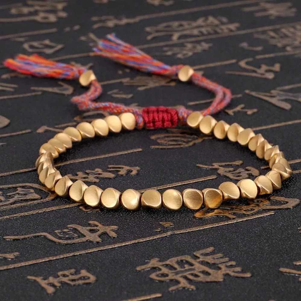 Tibetan Bracelet, Tibetan Copper Bracelet, Handmade Tibetan buddhist Braided Copper Beads Cotton String Women Men Bracelet