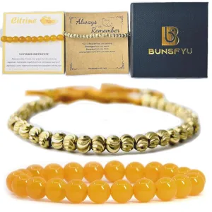 Tibetan Copper Bead Bracelet - Citrine Bracelet - Good Luck Bracelets for Women - Healing Crystal Protection Wealth Bracelet - Buddhist Bracelet (Citrine)