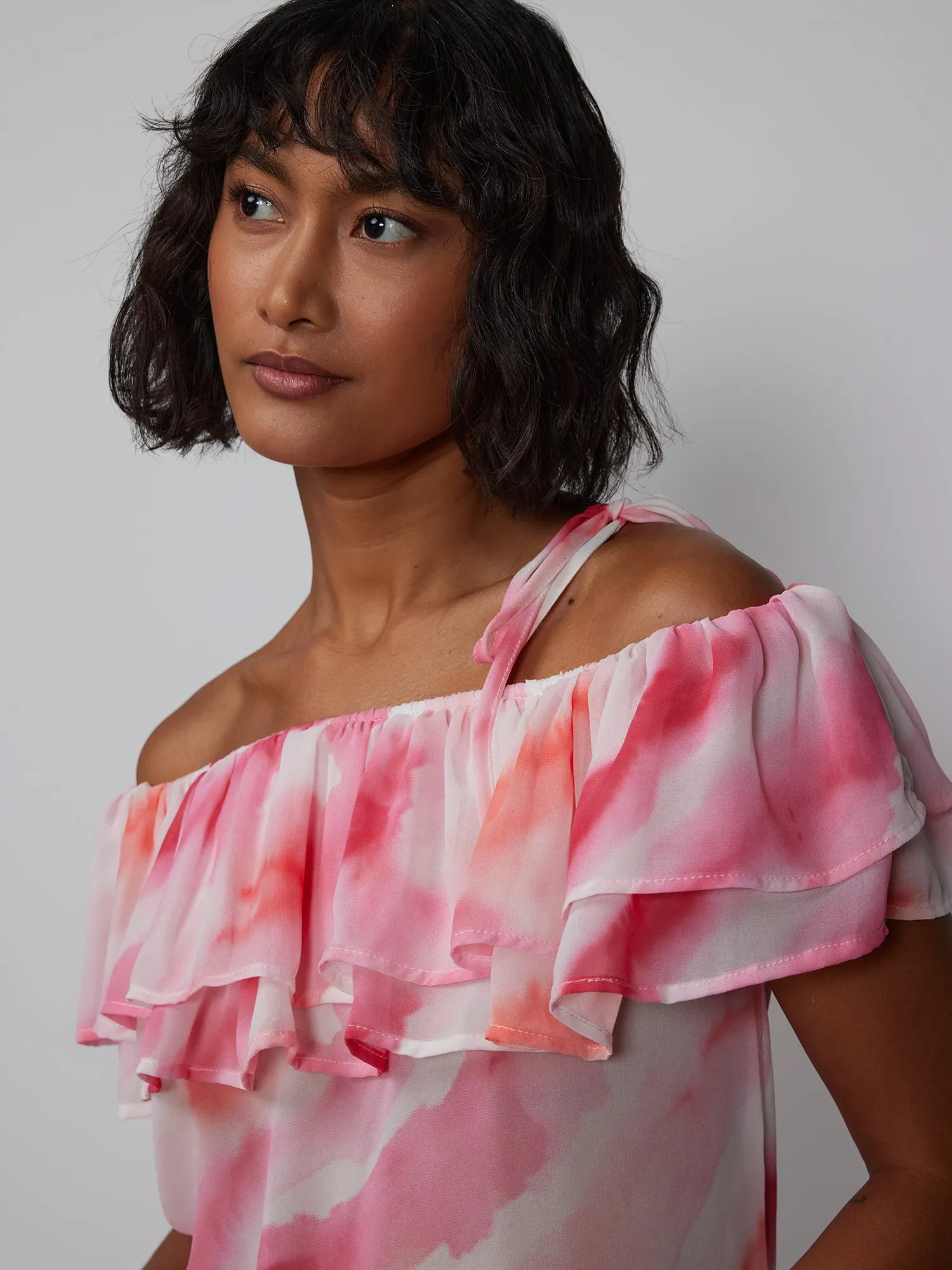 Tiered Ruffle One Shoulder Blouse