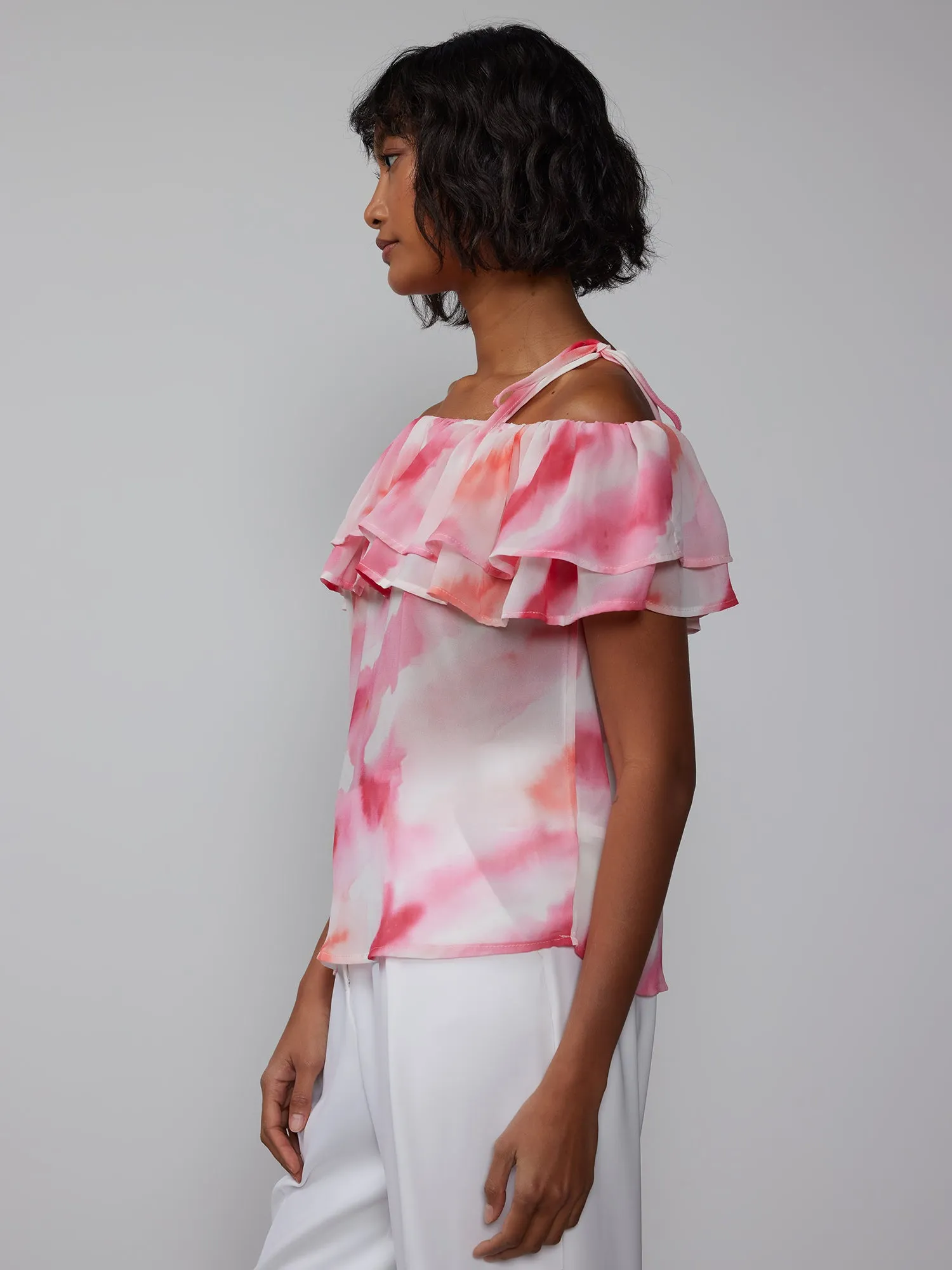 Tiered Ruffle One Shoulder Blouse