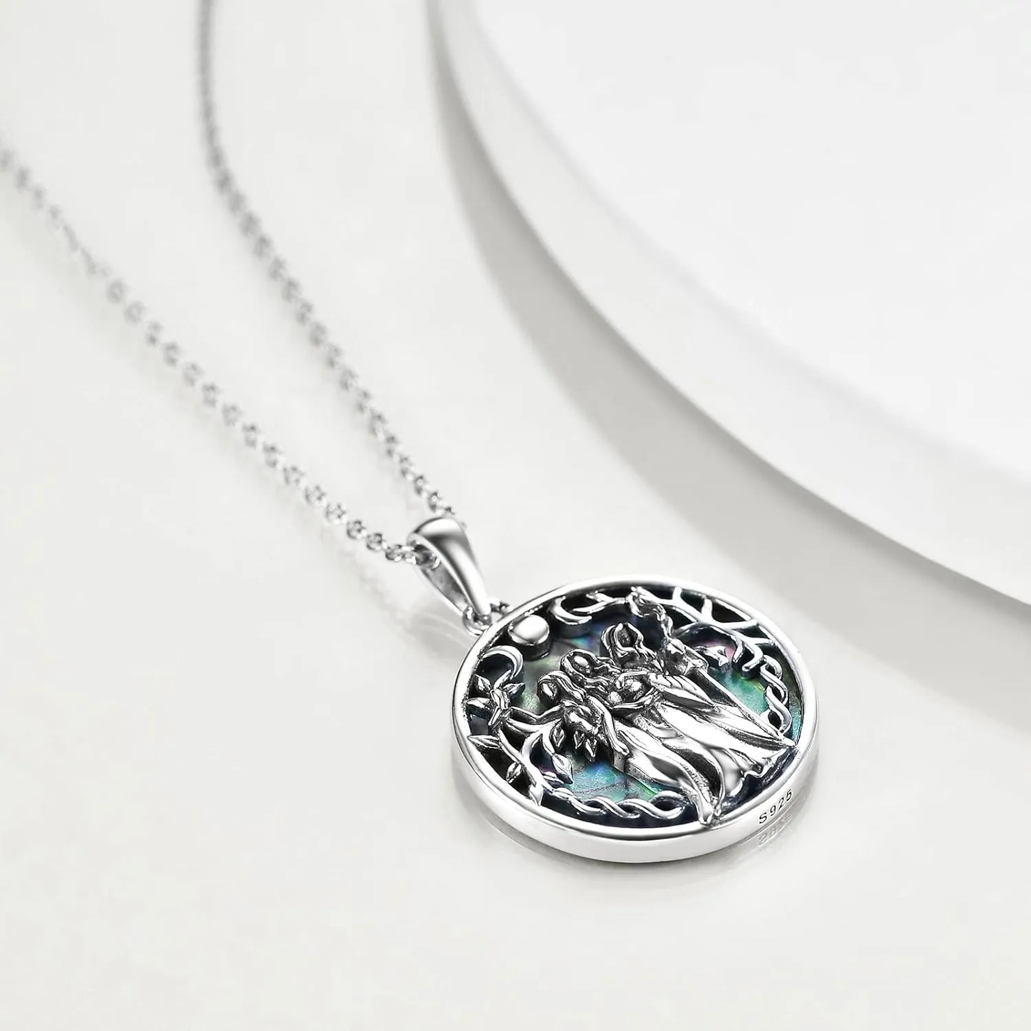 TIGER RIDER Triple Moon Goddess Necklace Sterling Silver Pagan Wiccan Magic Amulet Tree of Life Jewelry for Women Men