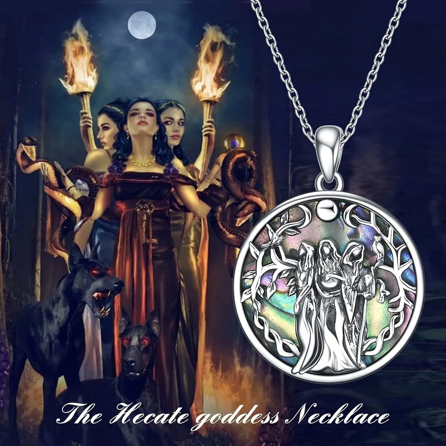 TIGER RIDER Triple Moon Goddess Necklace Sterling Silver Pagan Wiccan Magic Amulet Tree of Life Jewelry for Women Men