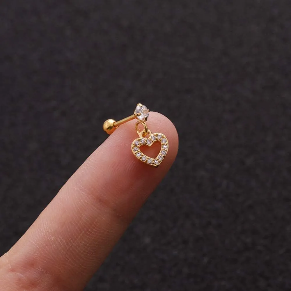 Tiny Dangle Heart Cross Flower 20g Ear Cartilage Helix Surgical Stainless Steel Cubic Zirconia Studs Earrings Screw Backs Ear Tragus Auricle Nose Lip Piercing Jewelry Set Gifts Bff Birthday