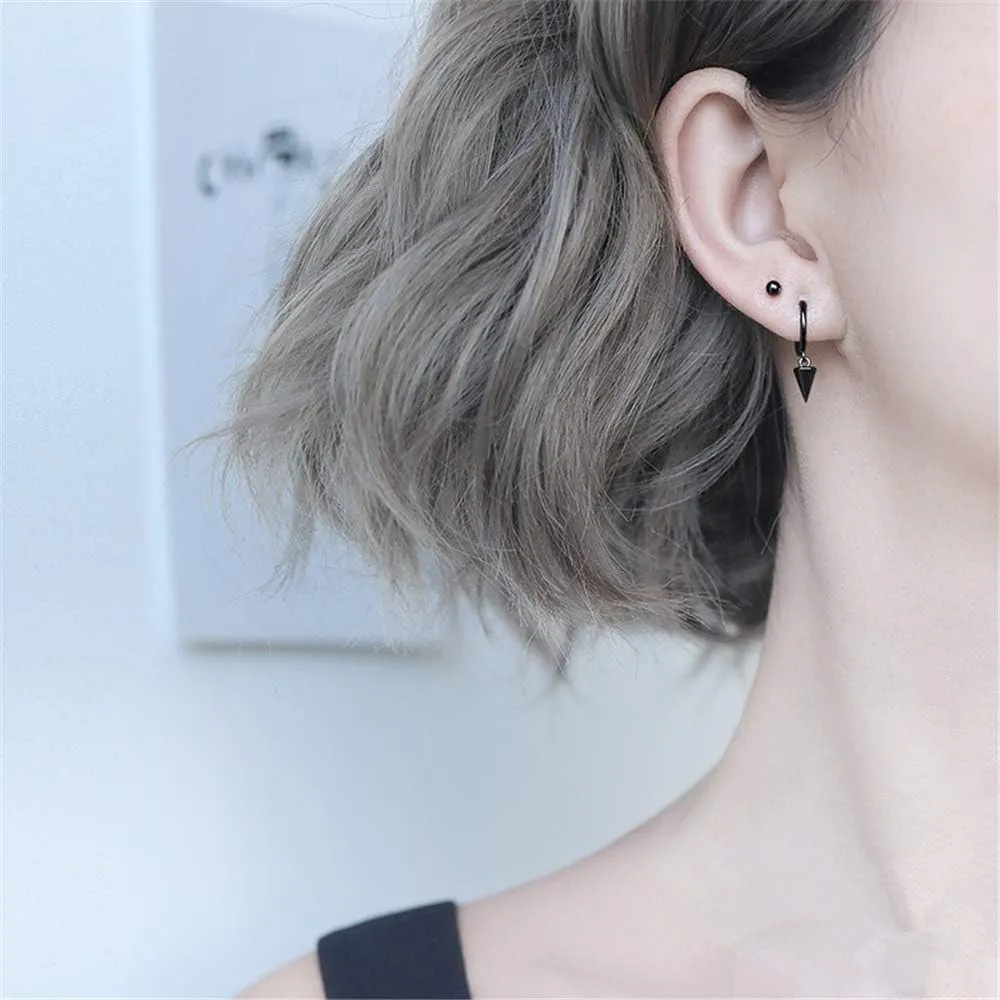 Tiny Punk Spike Dangle Drop Hoop Earrings for Women Teen Girls Men Sterling Silver Charms Hoops Cuff Cartilage Stud Tragus Helix Wrap Minimalist Geometric Earrings Hypoallergenic Fashion Personalized