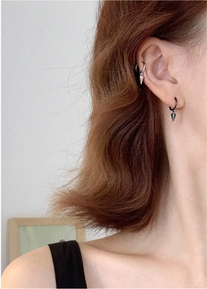 Tiny Punk Spike Dangle Drop Hoop Earrings for Women Teen Girls Men Sterling Silver Charms Hoops Cuff Cartilage Stud Tragus Helix Wrap Minimalist Geometric Earrings Hypoallergenic Fashion Personalized