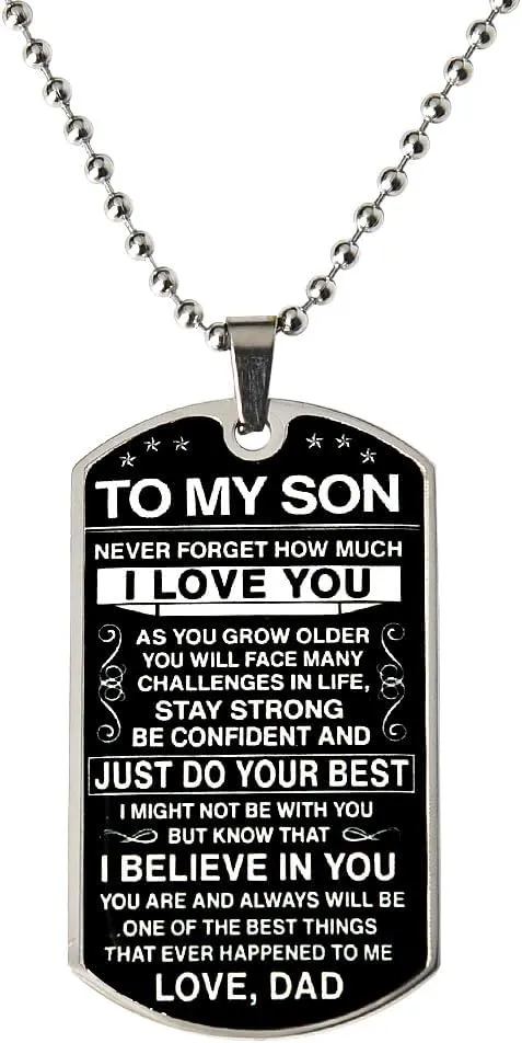 To My Son Necklace from Dad Sons Inspirational Dog Tag Necklace Gifts for Men Boys Birthday Graduation Gifts for Teen Boys Sons I Love You Gift from Dad Father and Son Resin Military Necklaces