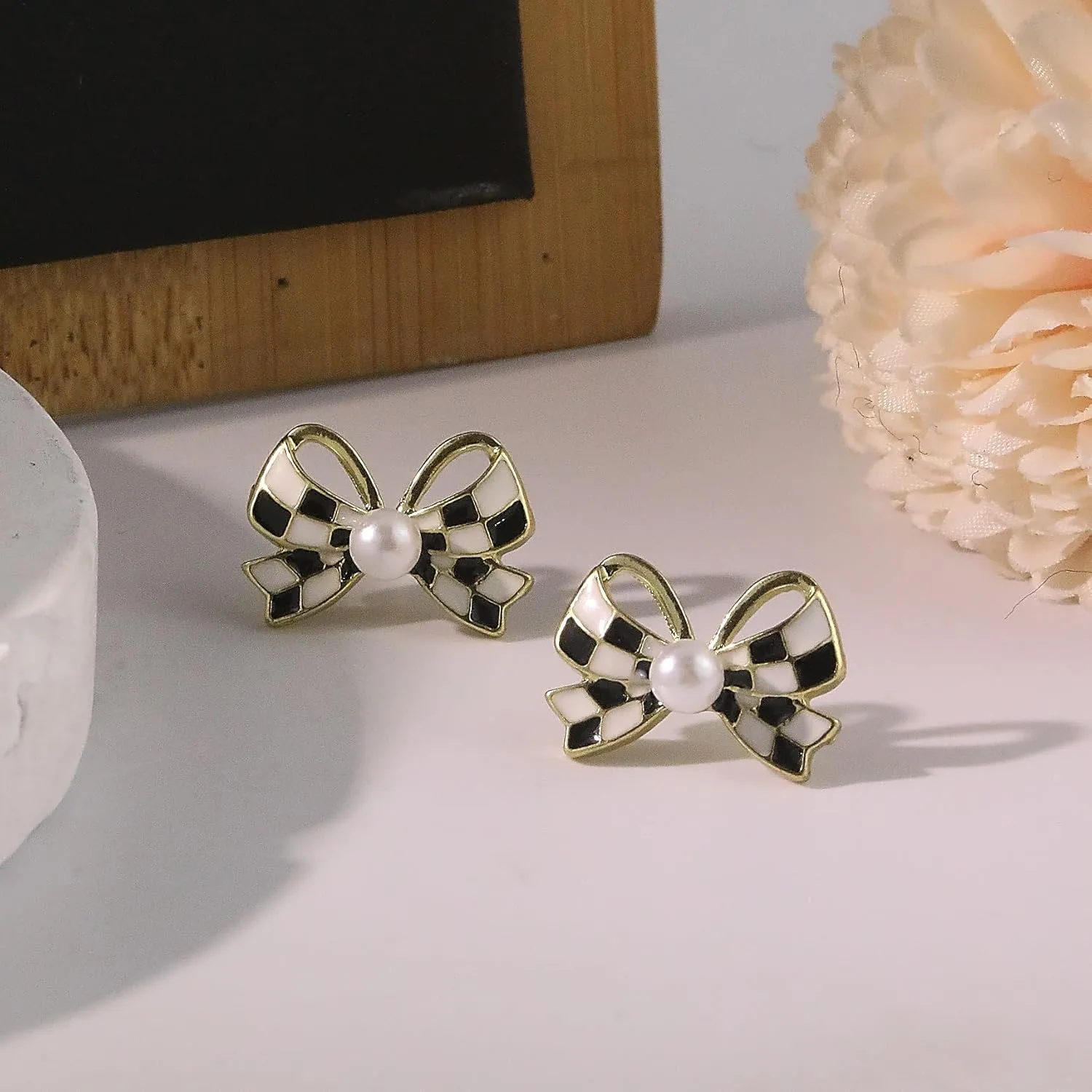 Todenb Bow Earrings for Women - Gold, Silver - Dangle - Rhinestone Crystal Red Pearl Bow Dangle Drop Earrings - Preppy Cute Teen Accessories