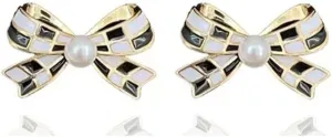 Todenb Bow Earrings for Women - Gold, Silver - Dangle - Rhinestone Crystal Red Pearl Bow Dangle Drop Earrings - Preppy Cute Teen Accessories