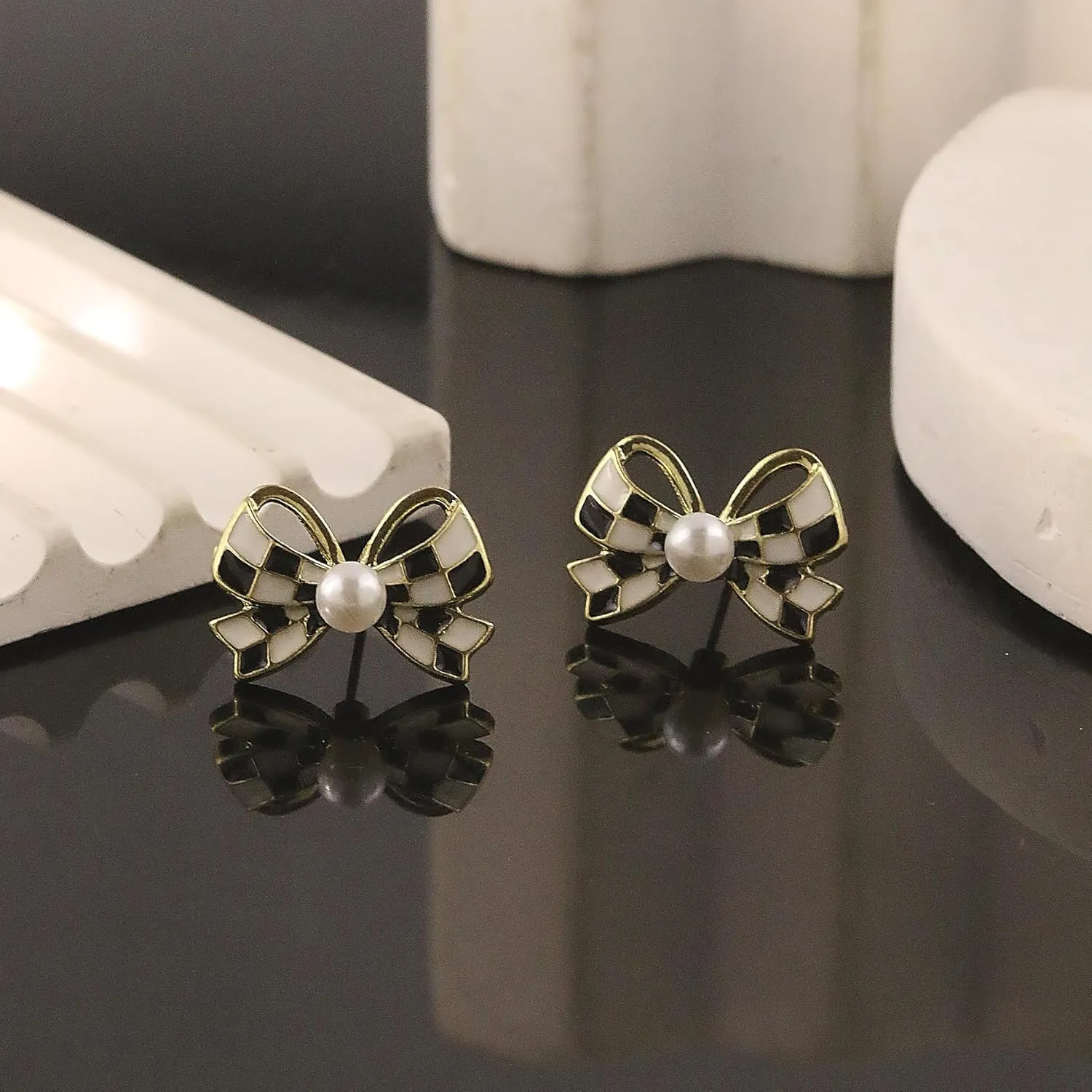 Todenb Bow Earrings for Women - Gold, Silver - Dangle - Rhinestone Crystal Red Pearl Bow Dangle Drop Earrings - Preppy Cute Teen Accessories