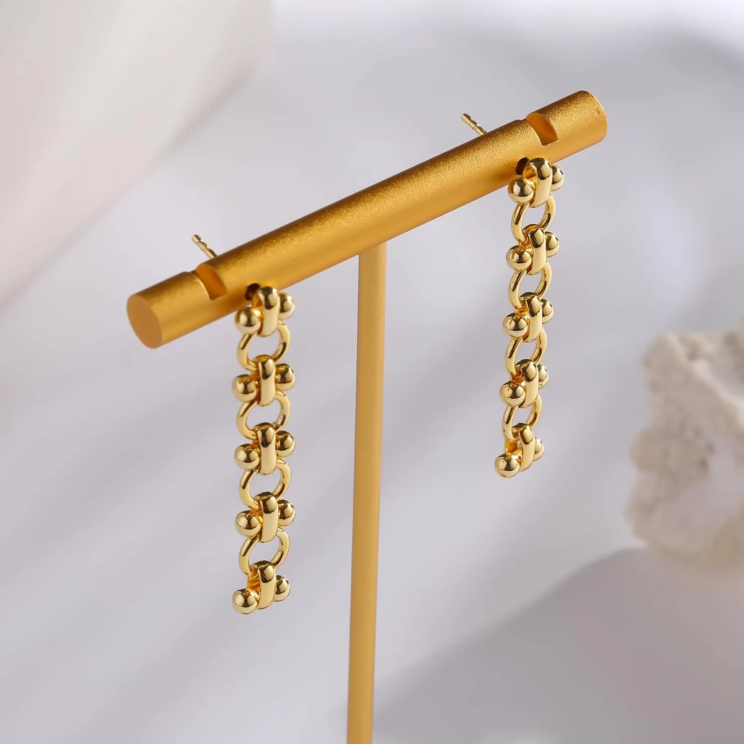 ToHeart Chain Link Earrings for Womens Hypoallergenic 14K Chain Earrings for Womens Minimalist 14K Gold Earrings for Girls
