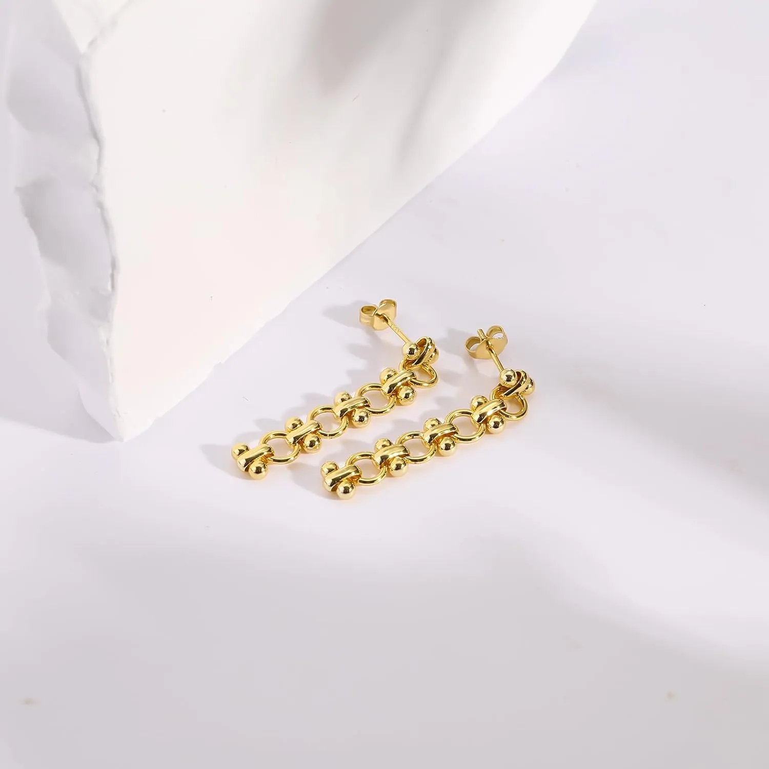 ToHeart Chain Link Earrings for Womens Hypoallergenic 14K Chain Earrings for Womens Minimalist 14K Gold Earrings for Girls
