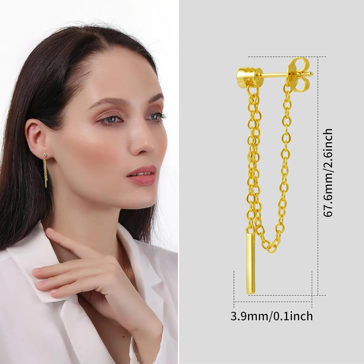 ToHeart Chain Link Earrings for Womens Hypoallergenic 14K Chain Earrings for Womens Minimalist 14K Gold Earrings for Girls