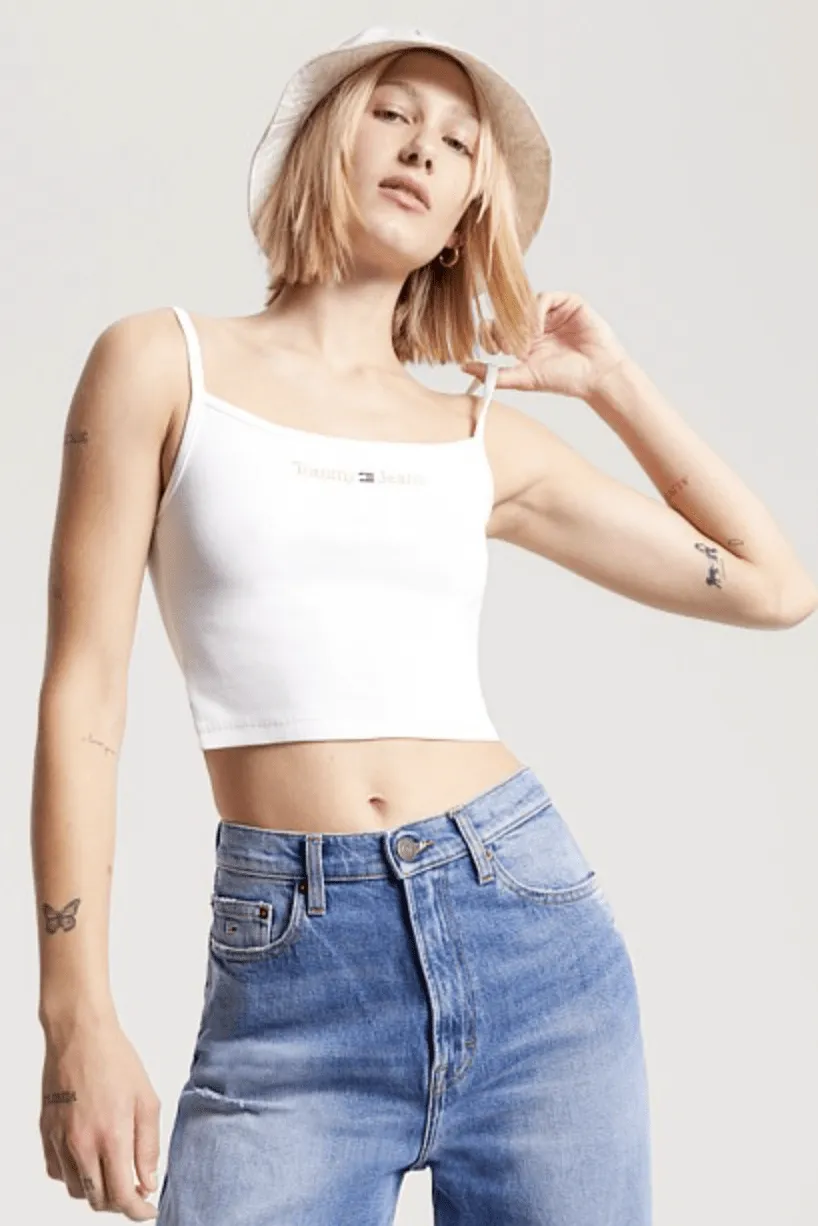 TOMMY JEANS TJW CROP GOLD LINEAR STRAP TOP - WHITE
