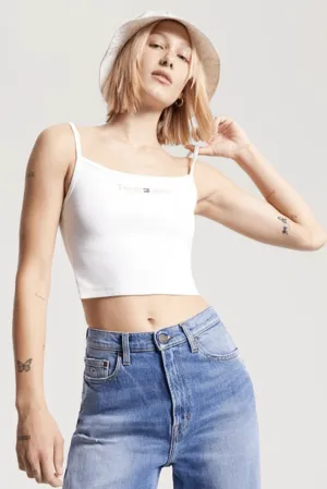TOMMY JEANS TJW CROP GOLD LINEAR STRAP TOP - WHITE