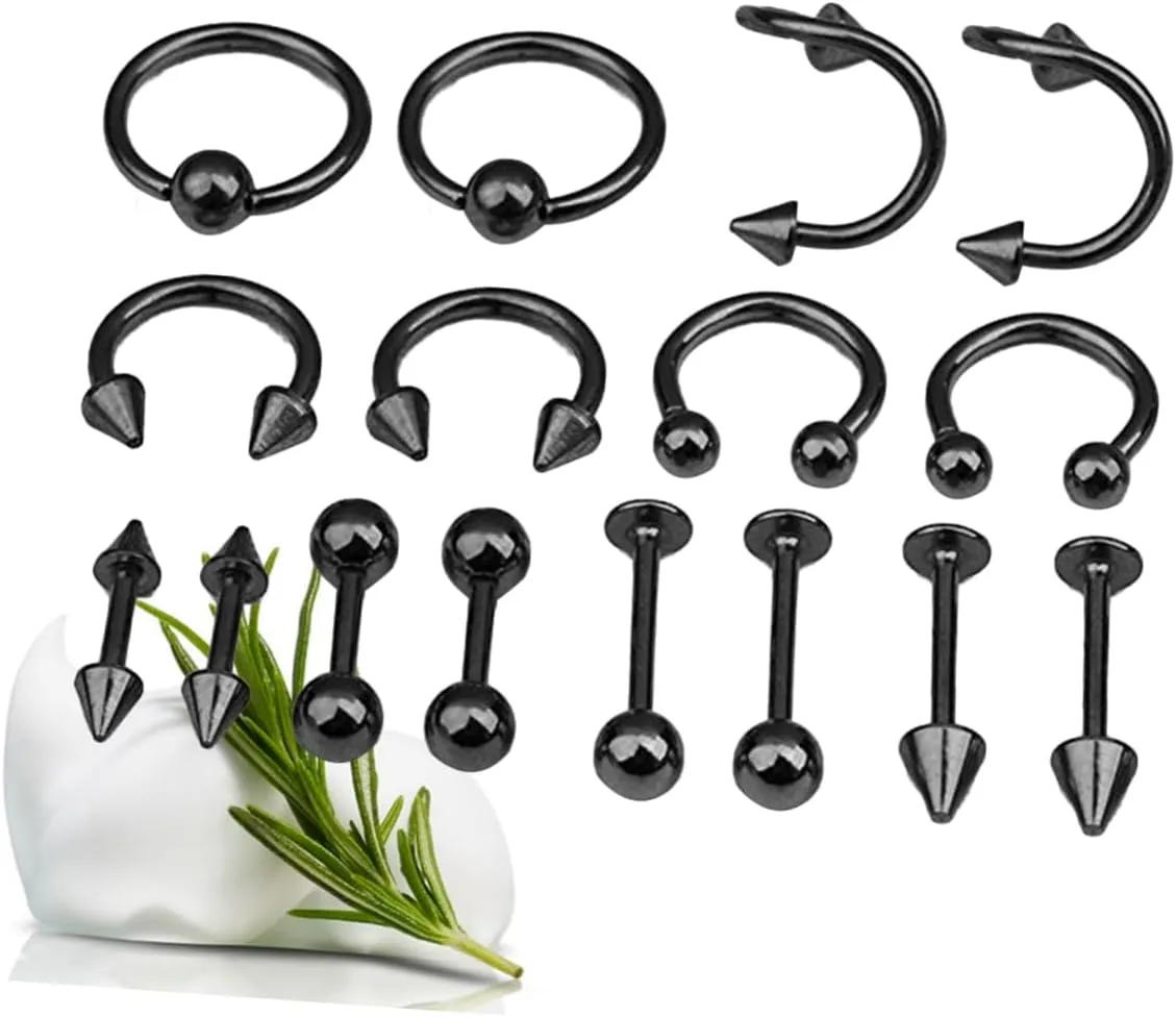 Tongue Ring Black Earrings Barbell Fish Hook Necklace Pierced Earrings Nose Earrings Daith Piercing Body
