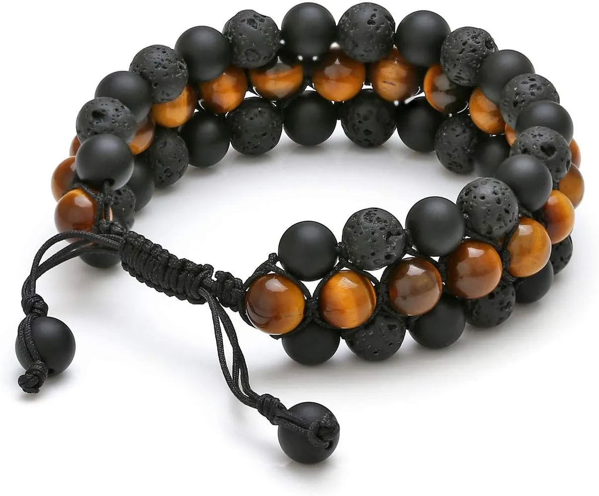 Top Plaza Mens Lava Rock Stone Essential Oil Diffuser Bracelet Chakra Yoga Healing Crystal Bracelet Natural Gemstone Beads Anxiety Bracelets Braided - 3 Layer