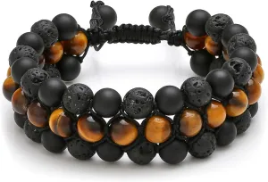 Top Plaza Mens Lava Rock Stone Essential Oil Diffuser Bracelet Chakra Yoga Healing Crystal Bracelet Natural Gemstone Beads Anxiety Bracelets Braided - 3 Layer