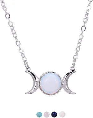 Triple Goddess Moon Symbol Pendant Necklace Opal Healing Crystal Natural Stone Sailor Moon Pendant for Women