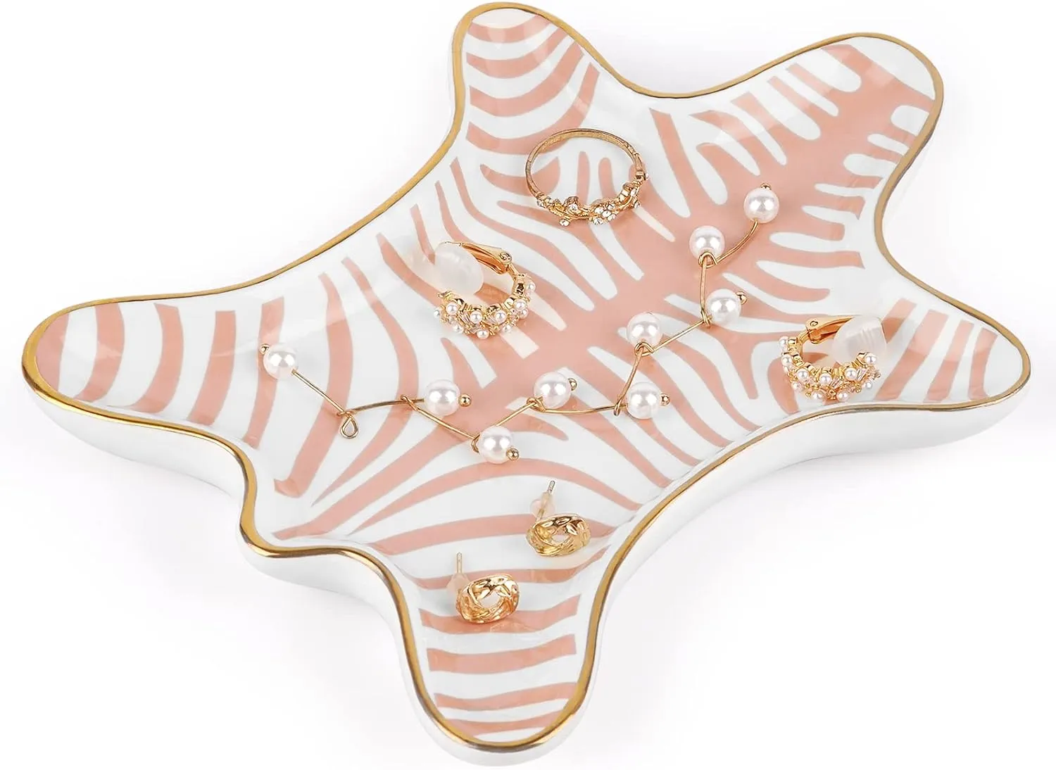 Trycooling Hand Painted Tiger Skin Ceramic Jewelry Dish Small Jewelry Rack Tray Rings Bracelets Earrings Trays Holder (Pink)
