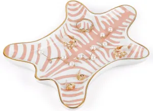 Trycooling Hand Painted Tiger Skin Ceramic Jewelry Dish Small Jewelry Rack Tray Rings Bracelets Earrings Trays Holder (Pink)