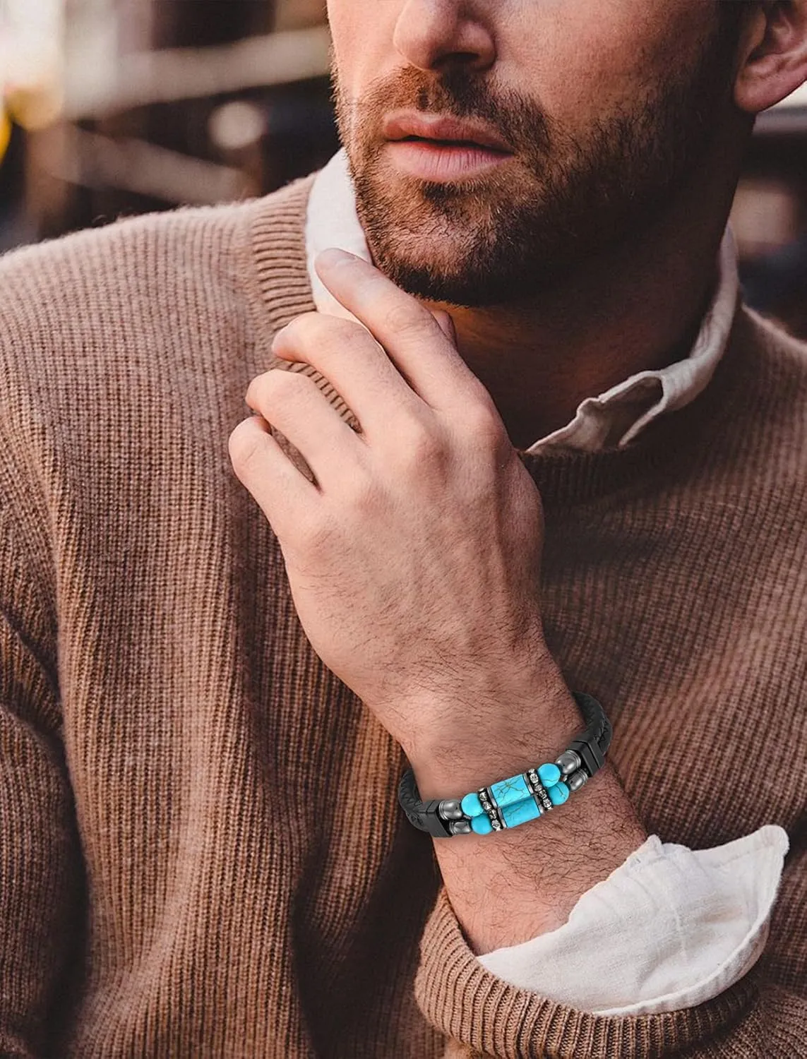 Turquoise Bracelet for Men Leather Men Bracelet