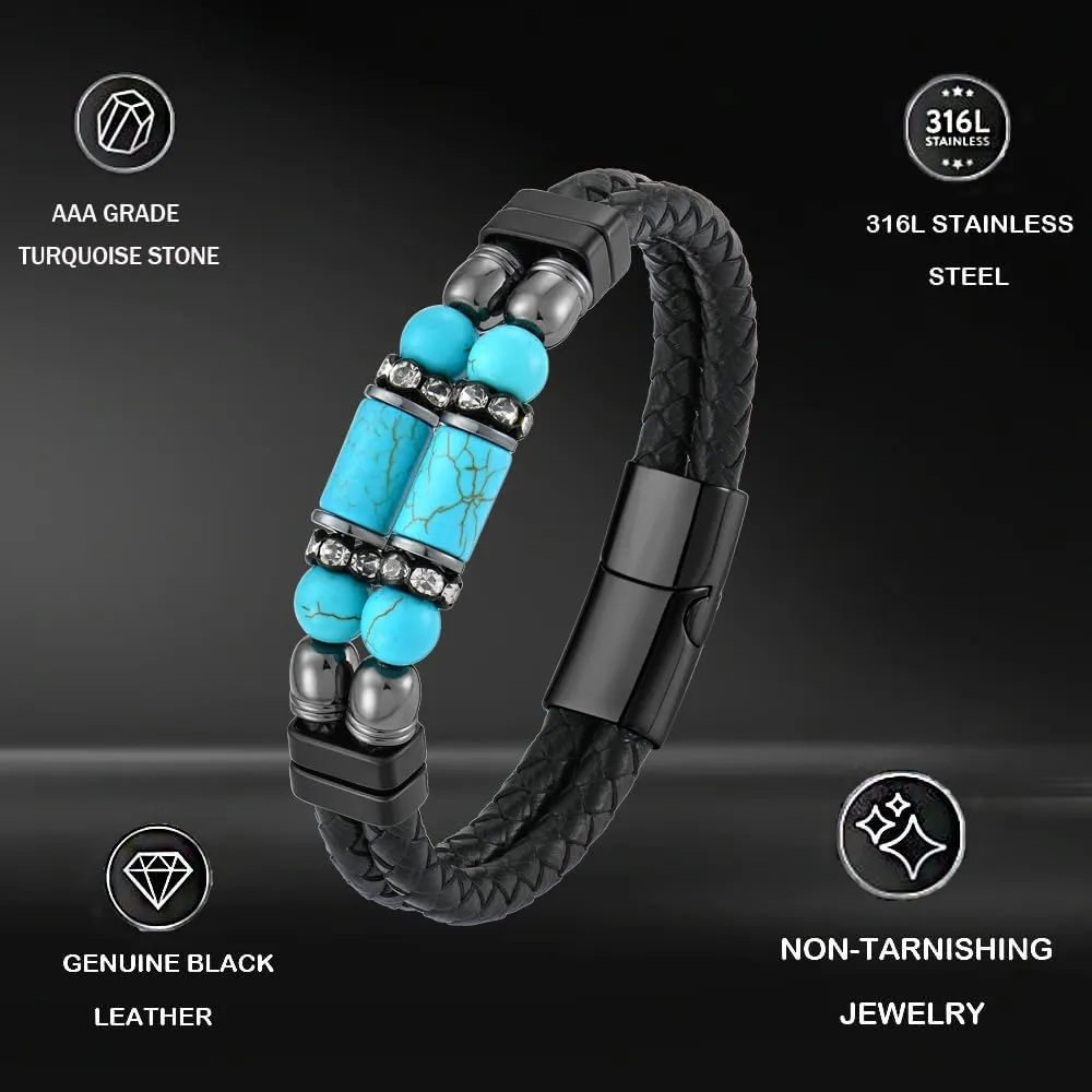 Turquoise Bracelet for Men Leather Men Bracelet
