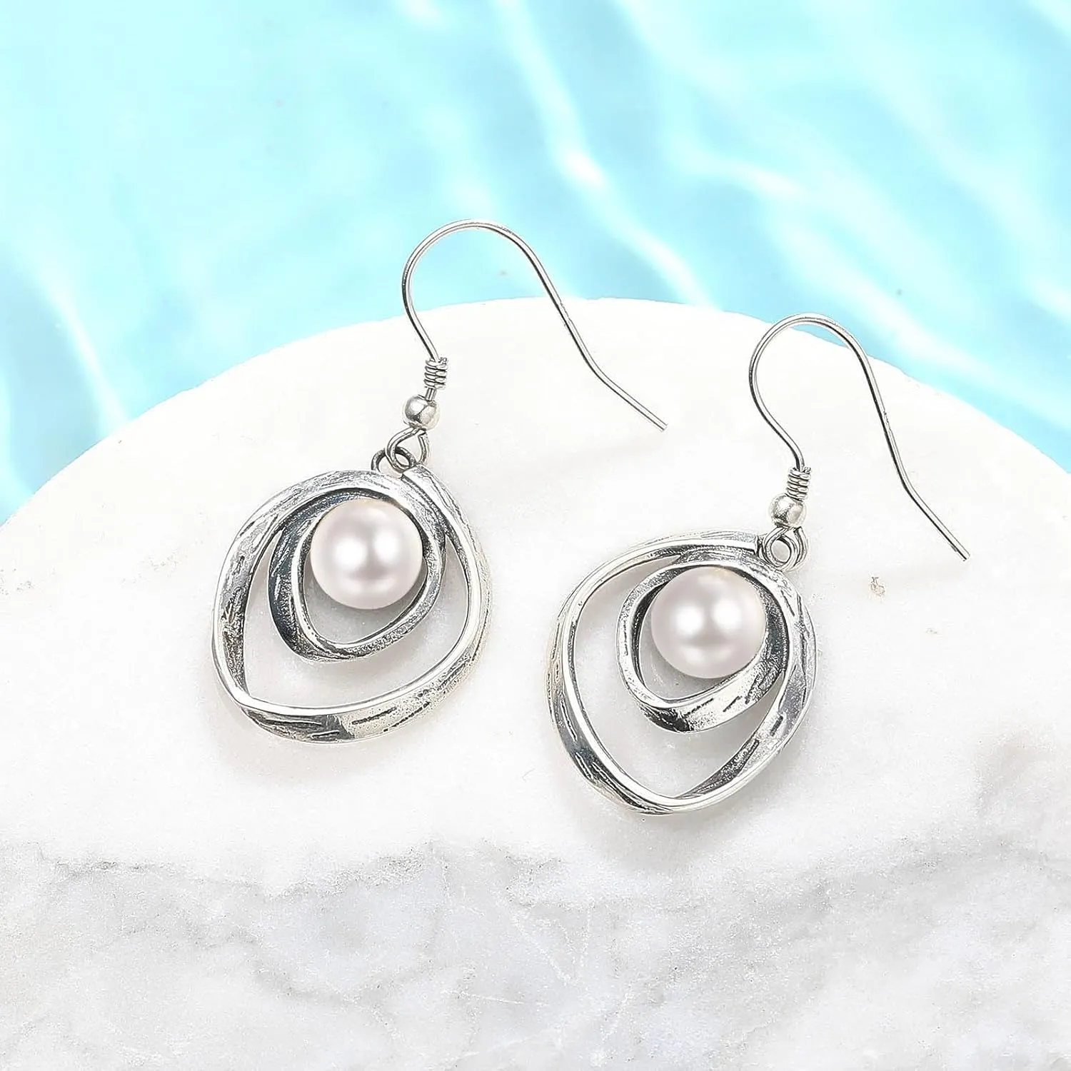Turquoise Earrings for Women 925 Sterling Silver Pearl/Black Onyx/Opal Dangle Earrings Vintage Spiral/Wire Wrapped/Beads & Rope Ear Hook Earrings