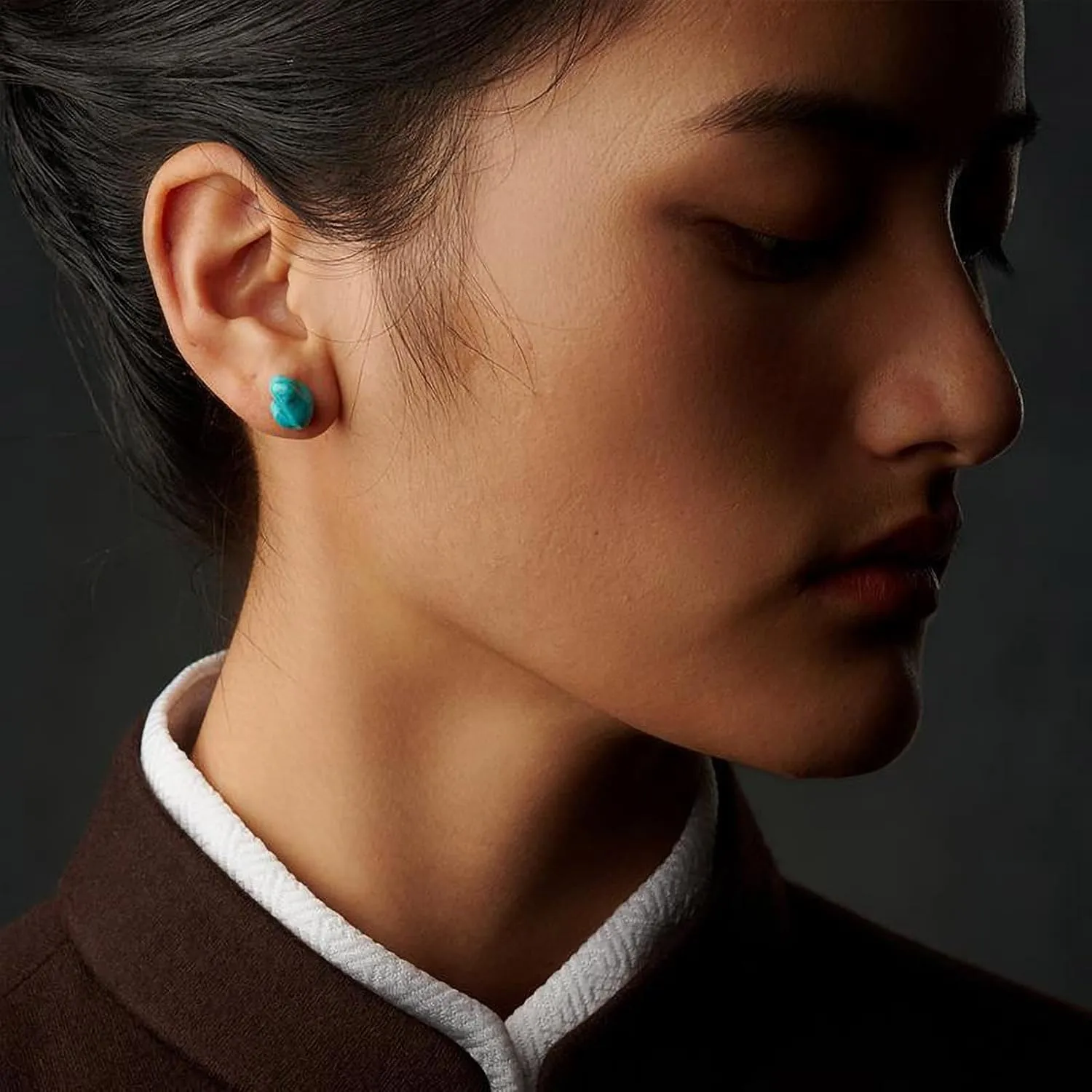 Turquoise Earrings for Women, Stainless Steel Raw Turquoise Jewelry as Handmade Stud Earrings, Genuine Turquoise Post Earrings for Sensitive Ears as Birthday Jewelry. (turquoise)
