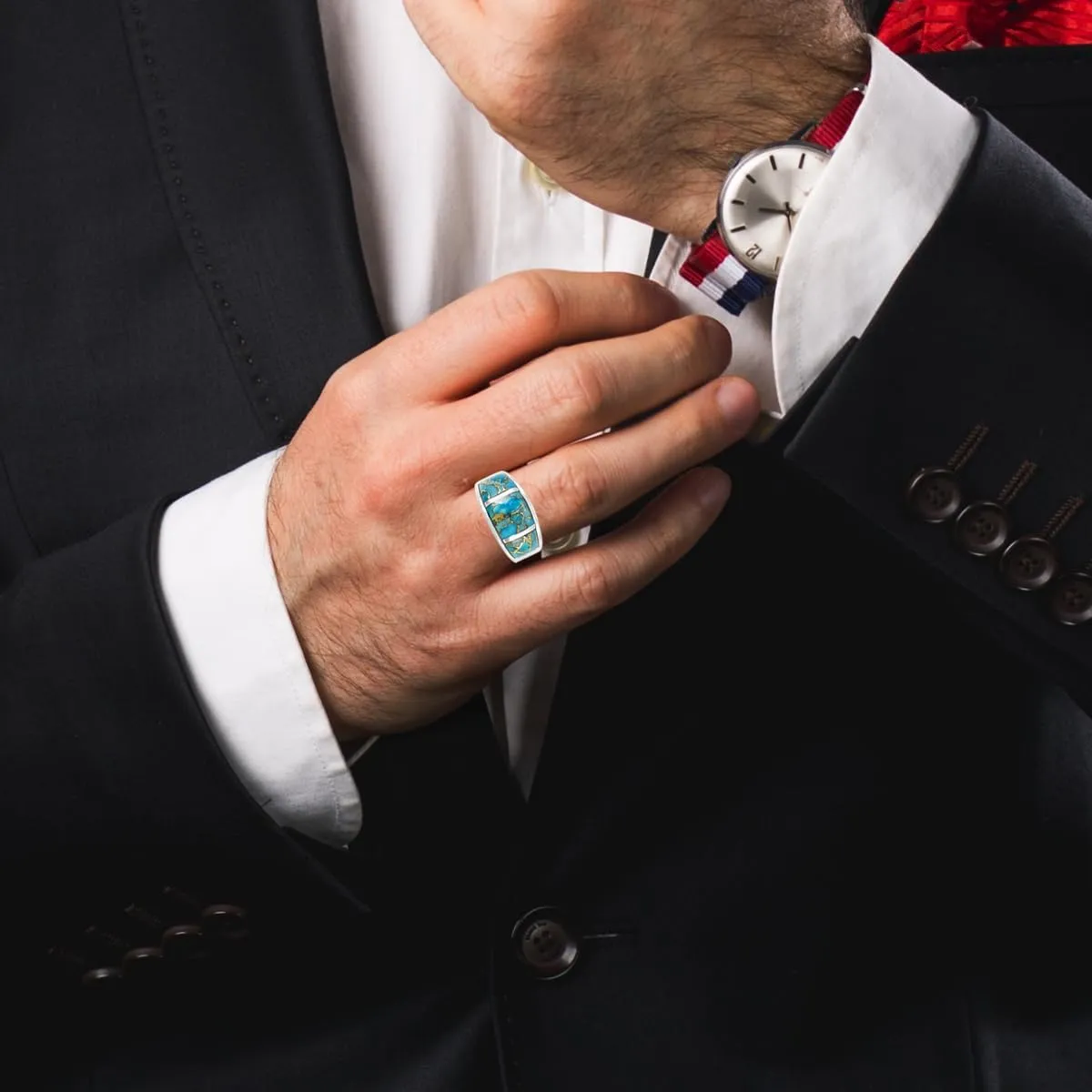 Turquoise Ring Sterling Silver 925 for Men Genuine Gemstones Size 6 to 14