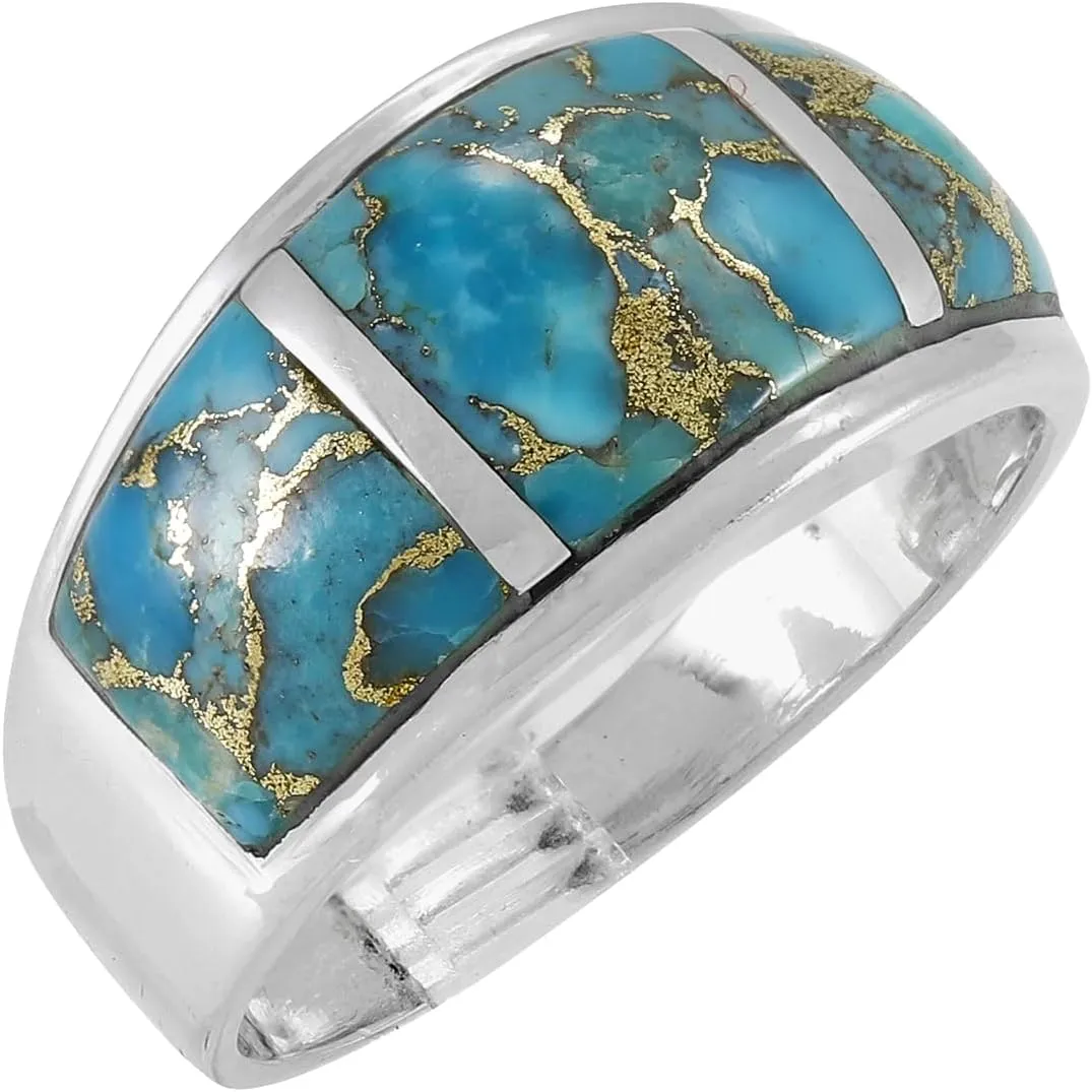 Turquoise Ring Sterling Silver 925 for Men Genuine Gemstones Size 6 to 14