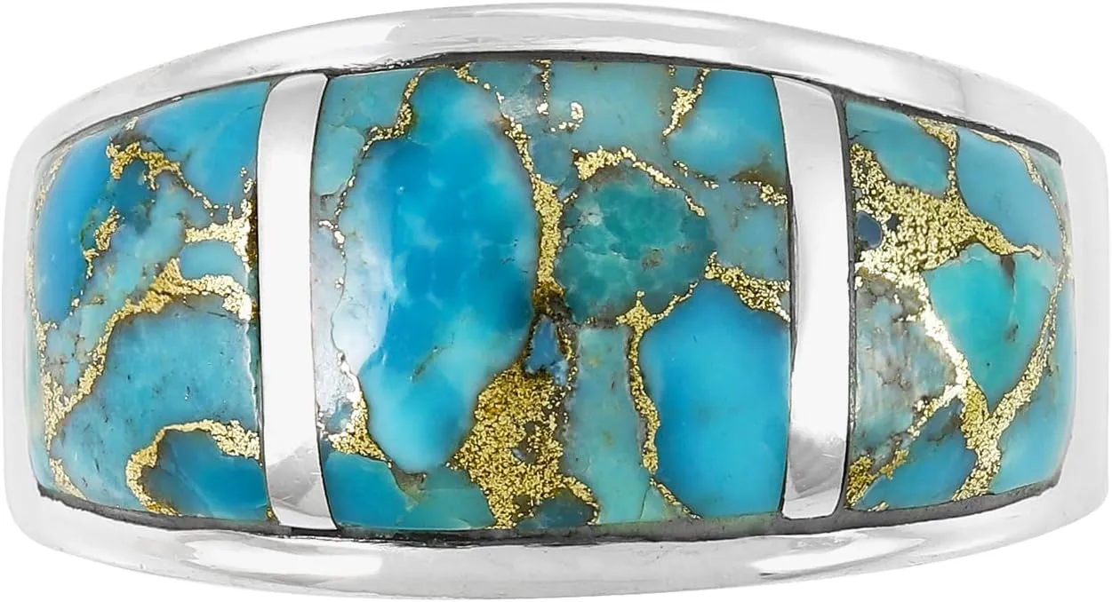 Turquoise Ring Sterling Silver 925 for Men Genuine Gemstones Size 6 to 14