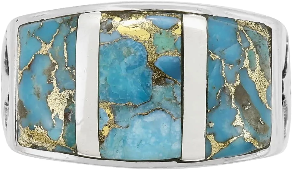 Turquoise Ring Sterling Silver 925 for Men Genuine Gemstones Size 9 to 13