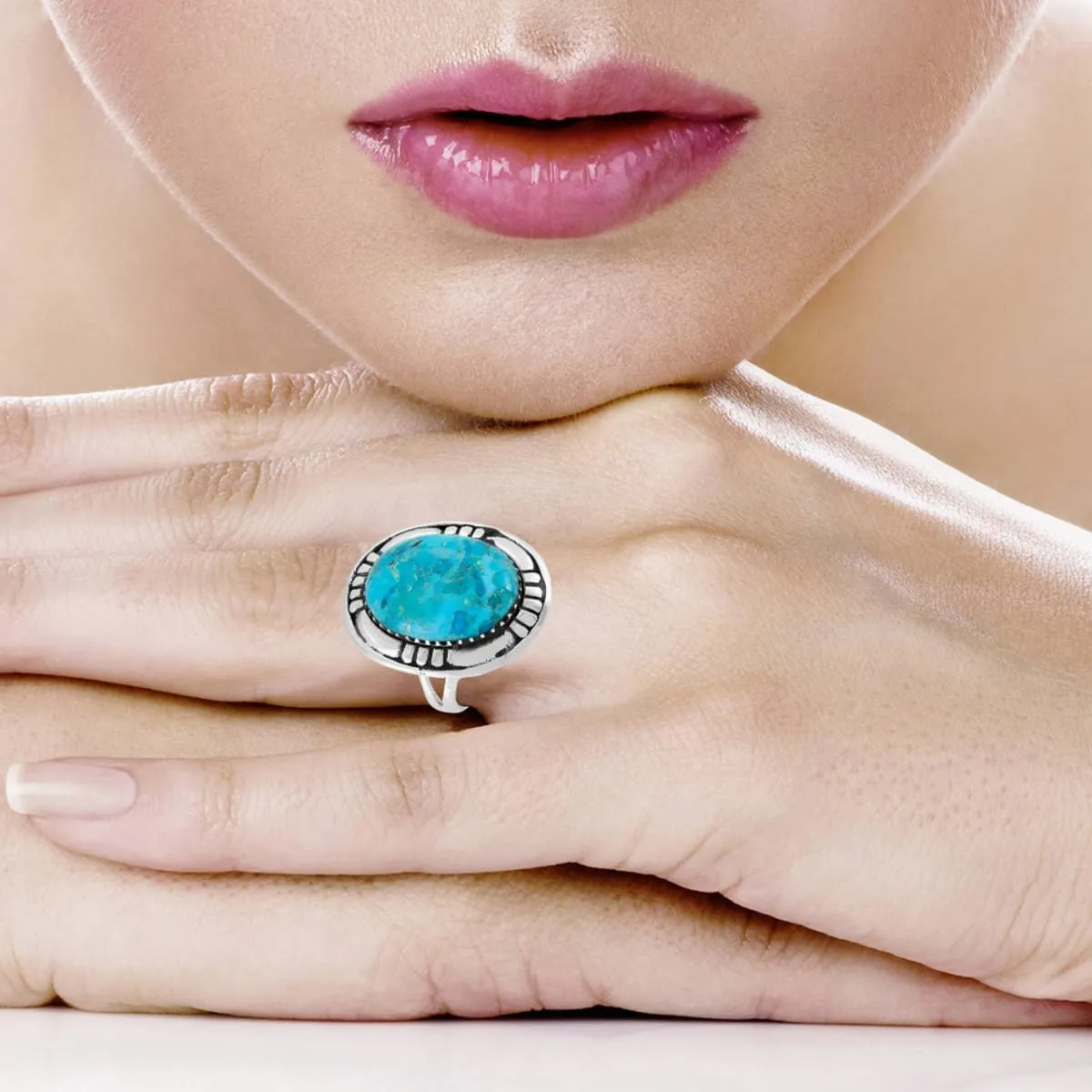 Turquoise Ring Sterling Silver 925 Genuine Gemstones Size 6 to 11