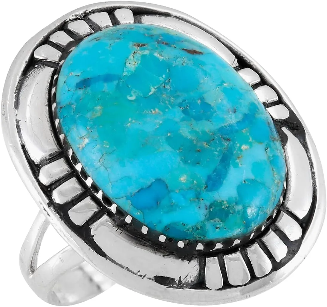 Turquoise Ring Sterling Silver 925 Genuine Gemstones Size 6 to 11
